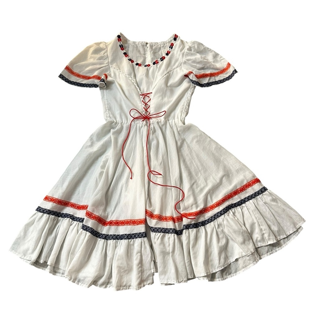 Vintage white, red and blue dress, medium